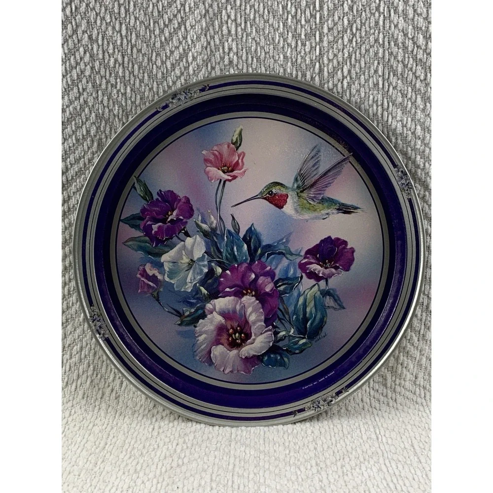 Vintage Hummingbird and Purple Floral‎ Serving Metal Tray Giftco Inc. 13.5